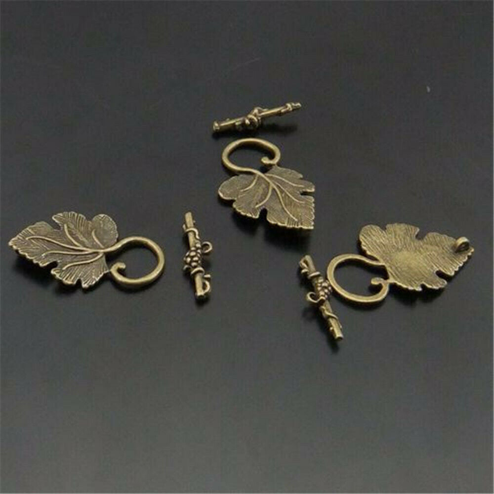 15 sets Antiqued Bronze Alloy Leaf Toggle Clasp OT Pendant Jewelry Connectors