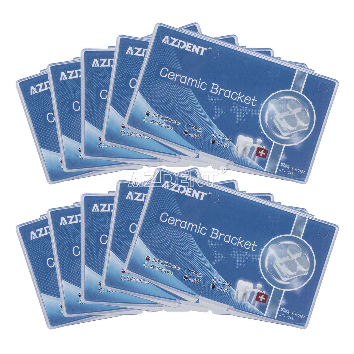 10 Kits AZDENT Dental Orthodontic Ceramic Brackets MBT 022 Hooks  345 Marked
