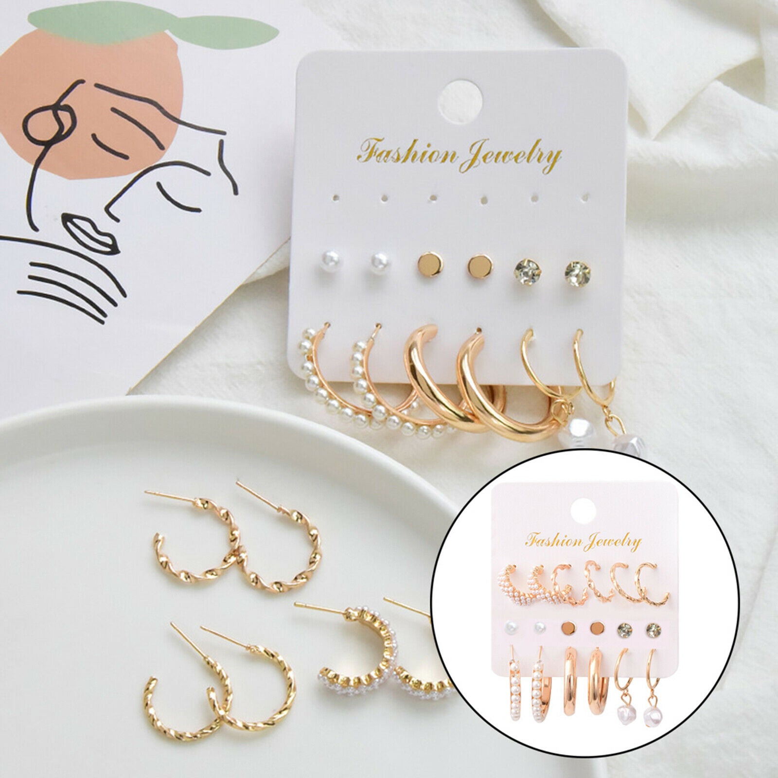 9 Pairs Hoop Earrings Ear Cuff Set for Girls Jewel Stylish Easy Wear Durable
