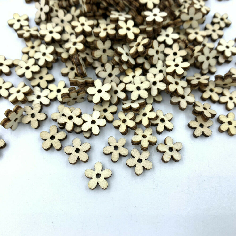 100pcs Mini Natural Wooden flower shape scrapbooking decoration Handmade 10mm