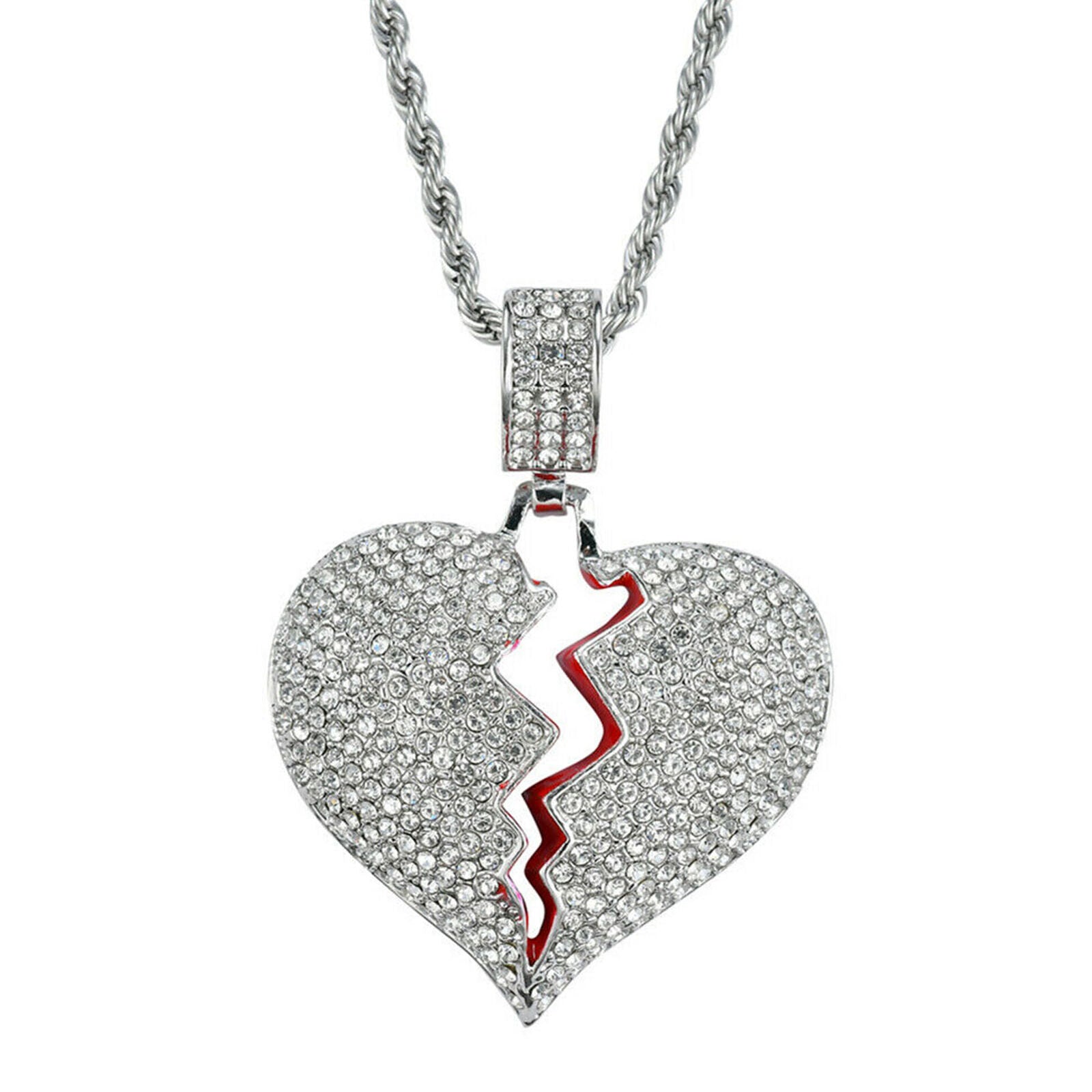 Hip Top 3mm 24"Broken Heart Pendant Stainless Steel Rope Chain Necklace