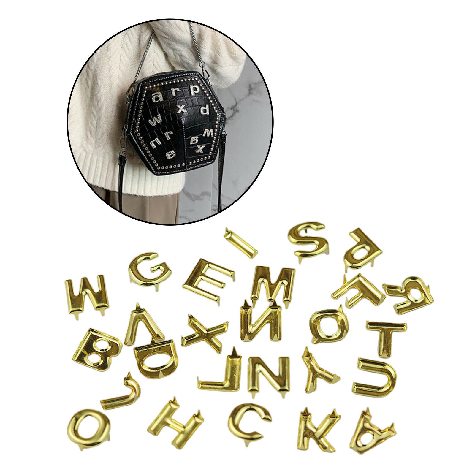 26Pcs DIY English Letter Metal Rivets Claw Studs Nailhead for Bags Clothes Hats