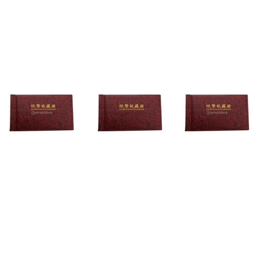 3pcs Banknote Collection Album Stamps Holder Collection PU Leather Red