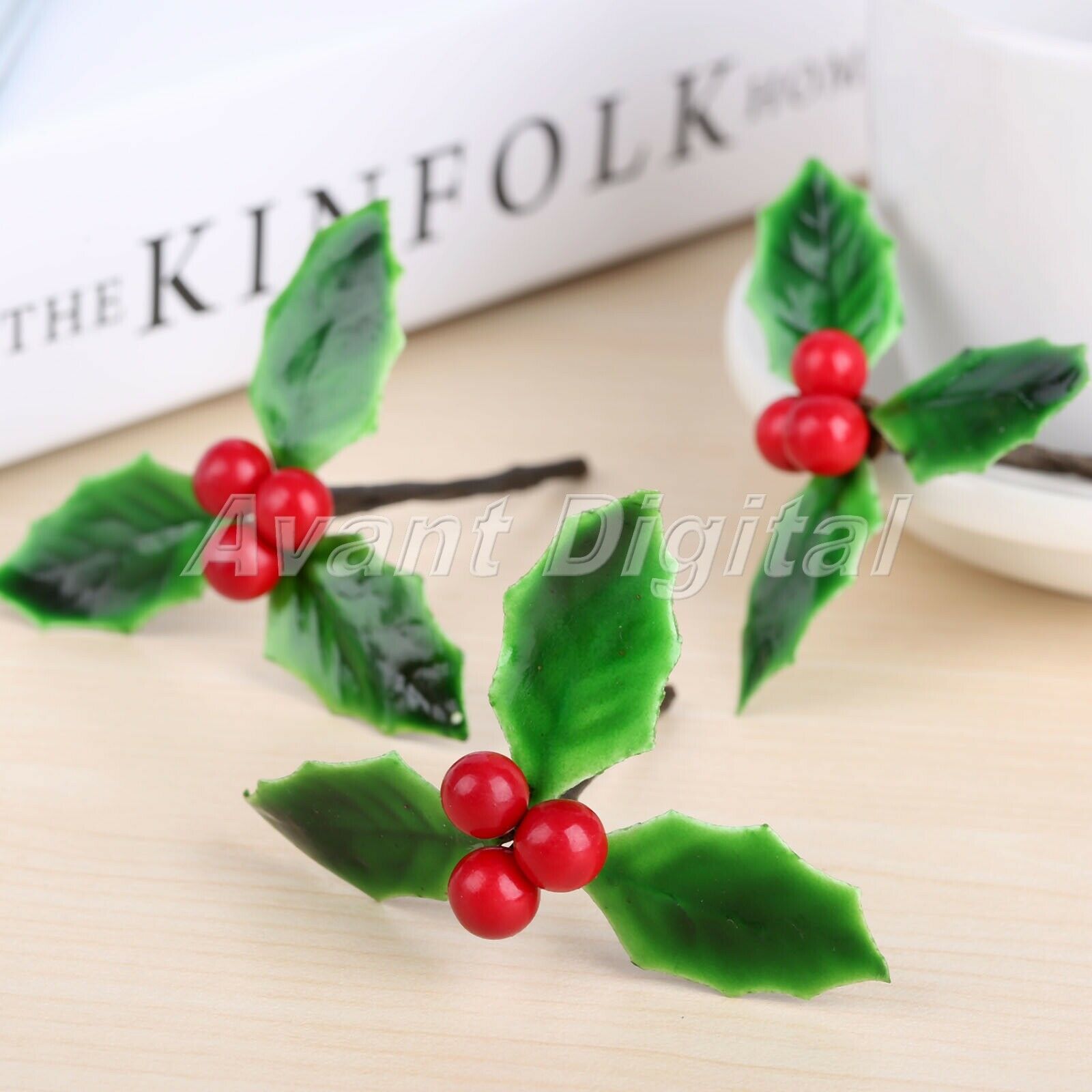 Decoration Artificial Berries Flowers Green Leaves DIY Christmas Ornaments 5Pcs