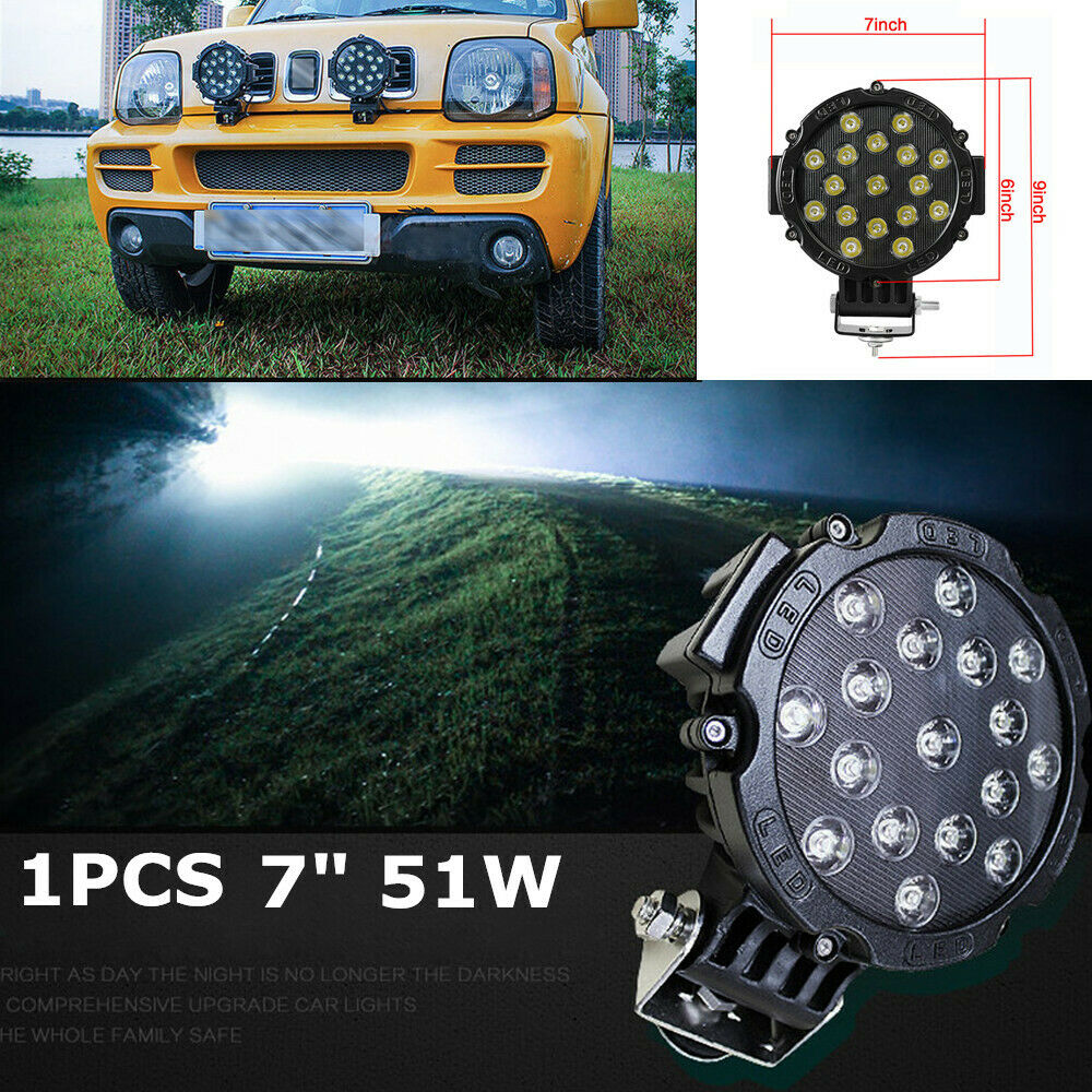 1x 7" 51W Round Off Road Led Spot Work Light For Jeep Truck Bumper Driving Black
