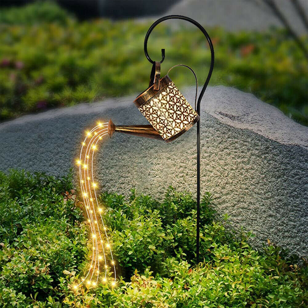 Solar Power LED Watering Can String Light Outdoor Garden Art Waterfall Decor