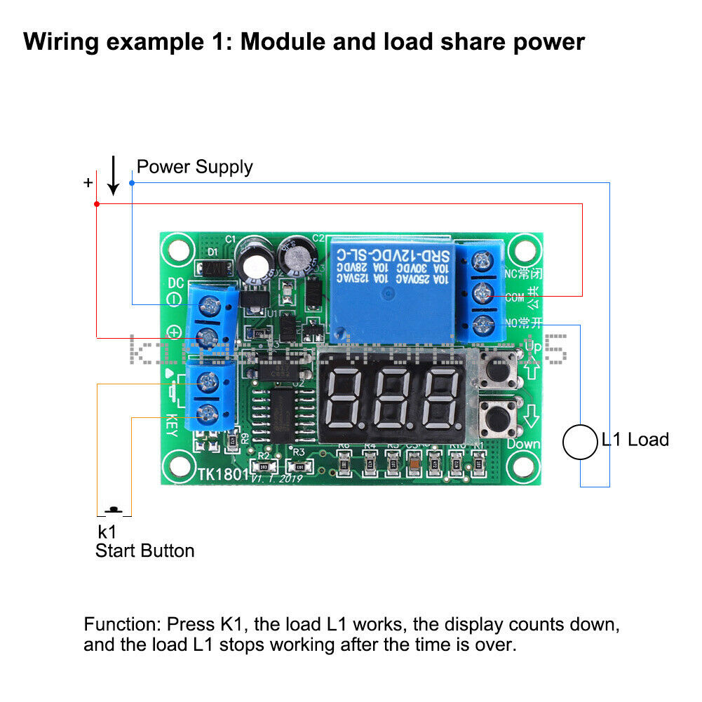 DC 12V Display Delay Timing Relay Module Timer Relay Board 1-999 Seconds