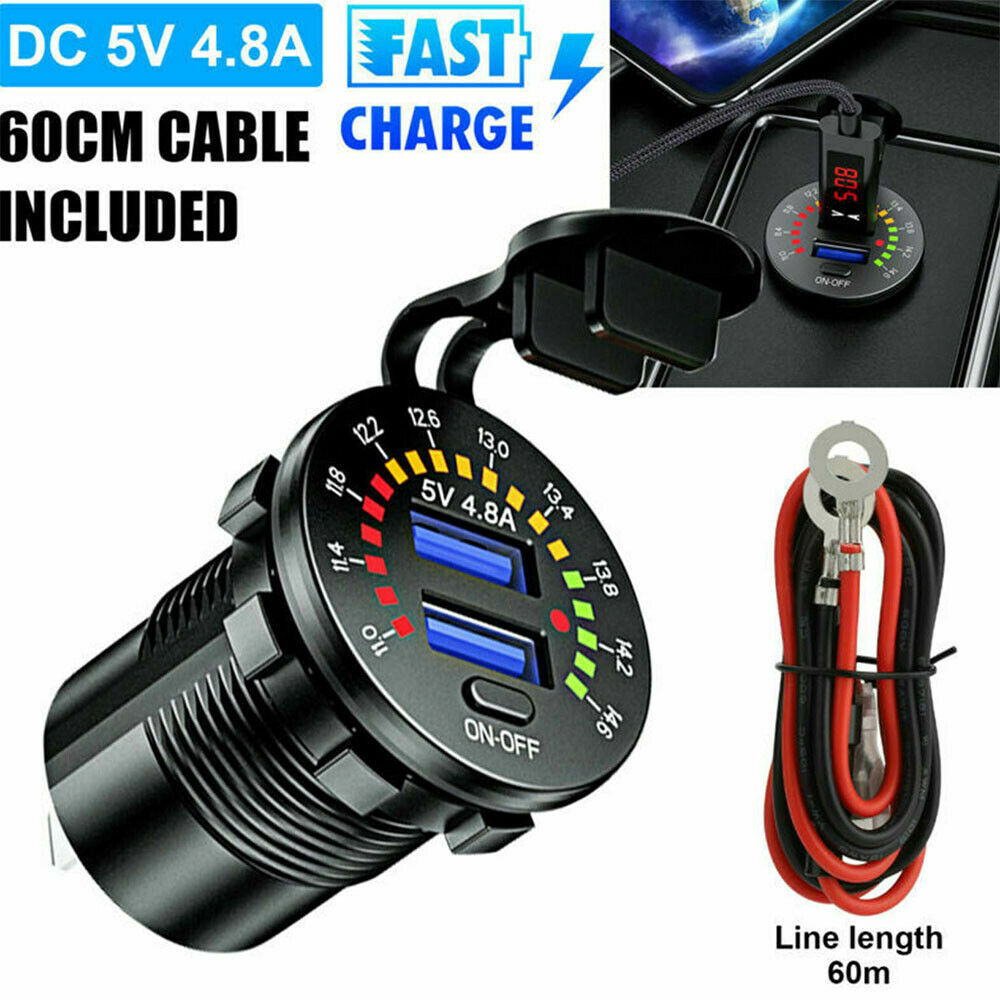 Voltmeter Dual USB Charger Waterproof Colorful Digital Marine Motorcycle 4 Car