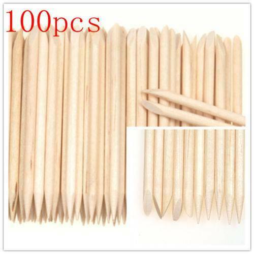 100X Nail Art Cuticle Pusher Remover Pedicure Manicure Orange Wood Sticks Tool