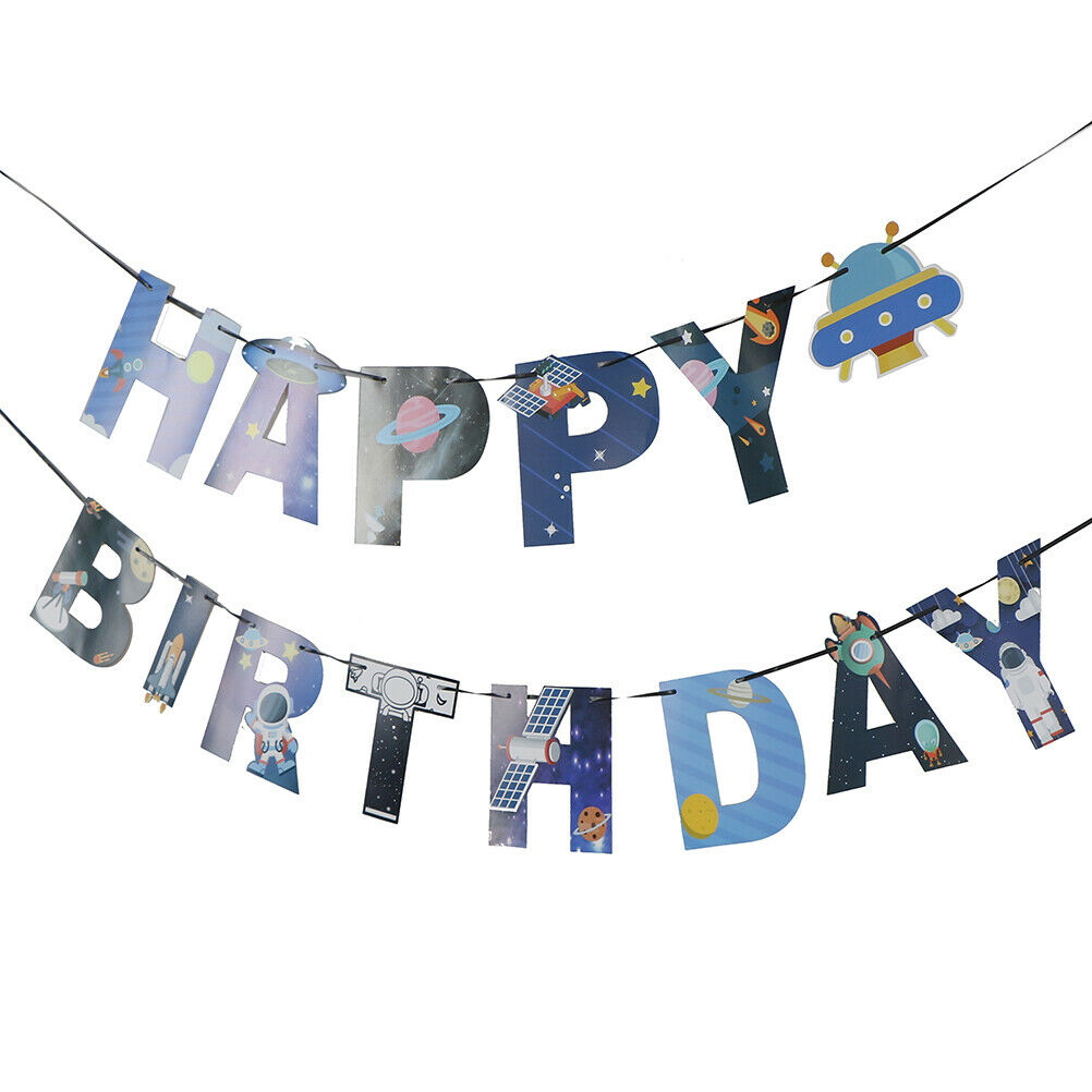 1set Solar System Outer Space Themed Birthday Party Decoration Paper Banne.J XC