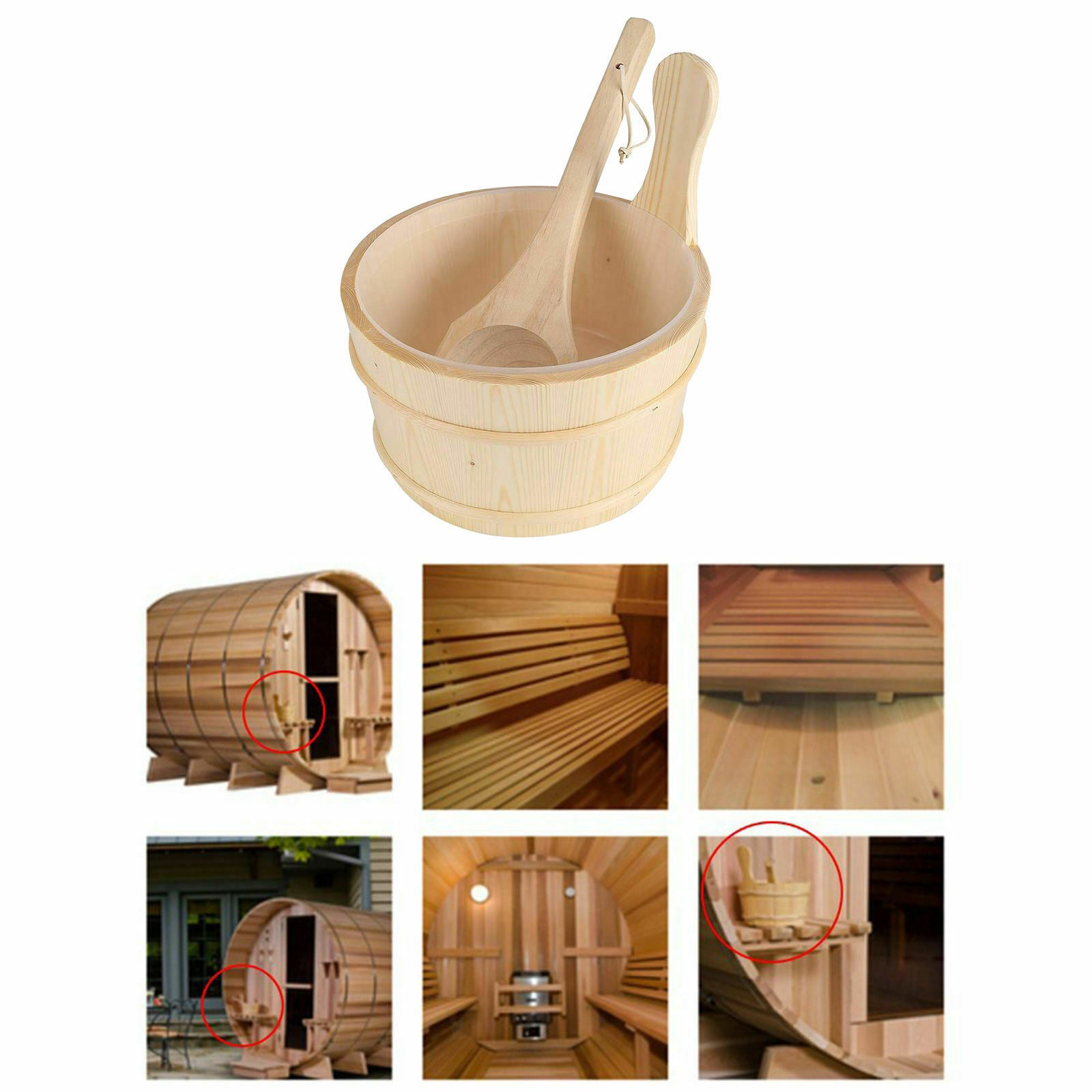 4 Liter Wooden Sauna Bucket with Ladle Spa Accessory Handcrafted for Saunas,