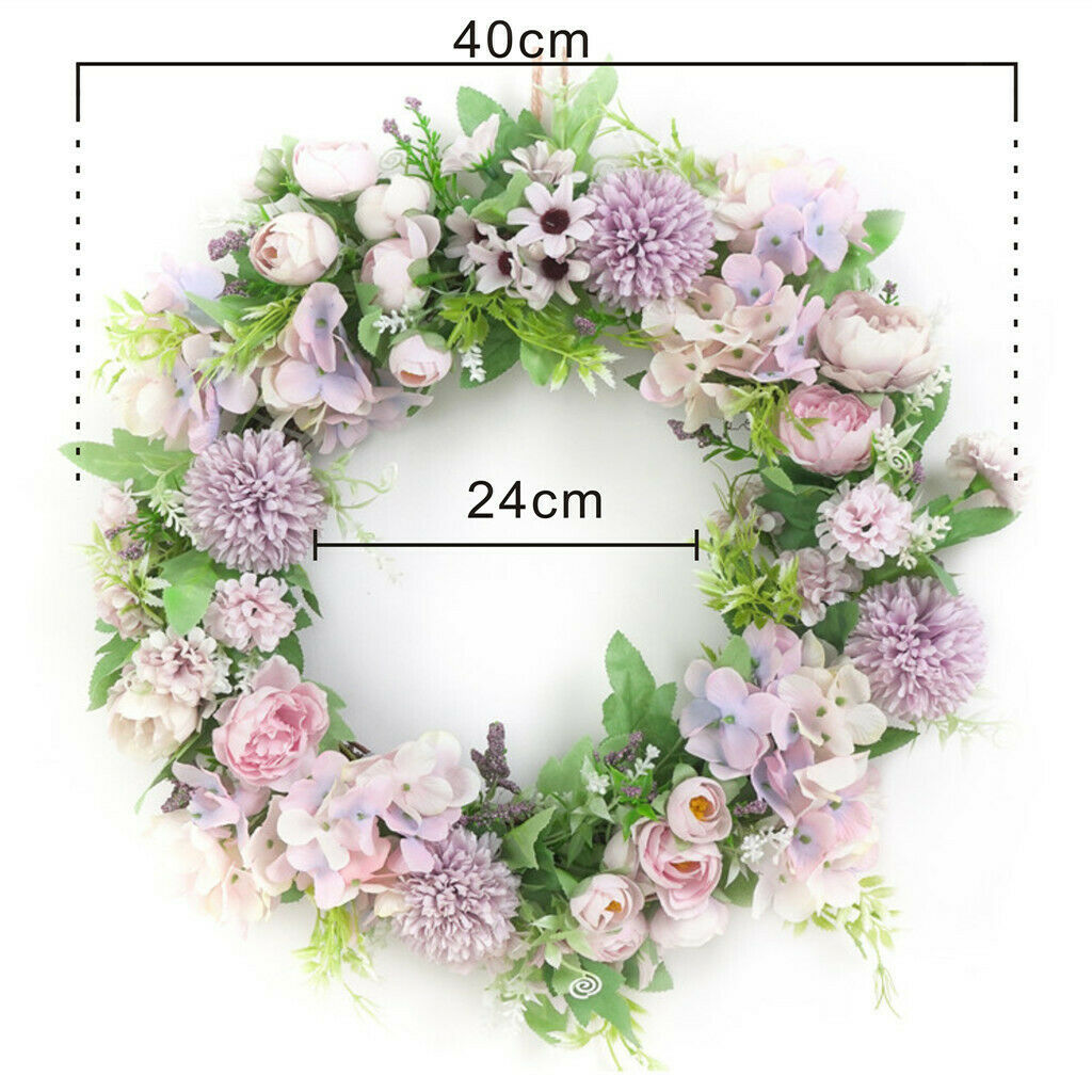 2PC Silk Artificial Wreath Garland Front Door Farmhouse Wall Decor Purple