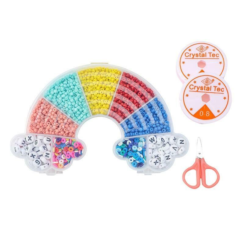 Colorful Necklace Making Beads Kit Soft Pottery Spacer Beads with Rainbow Box