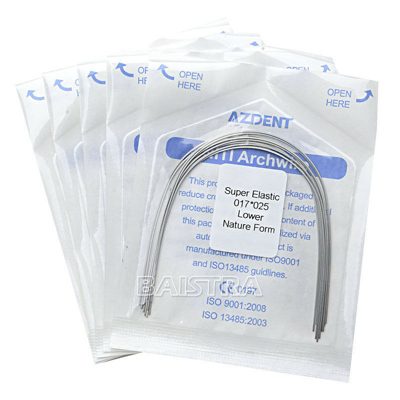 50x Dental Ortho Niti Arch Wires Rectangular 17X25 Super Elastic Natural AZDENT