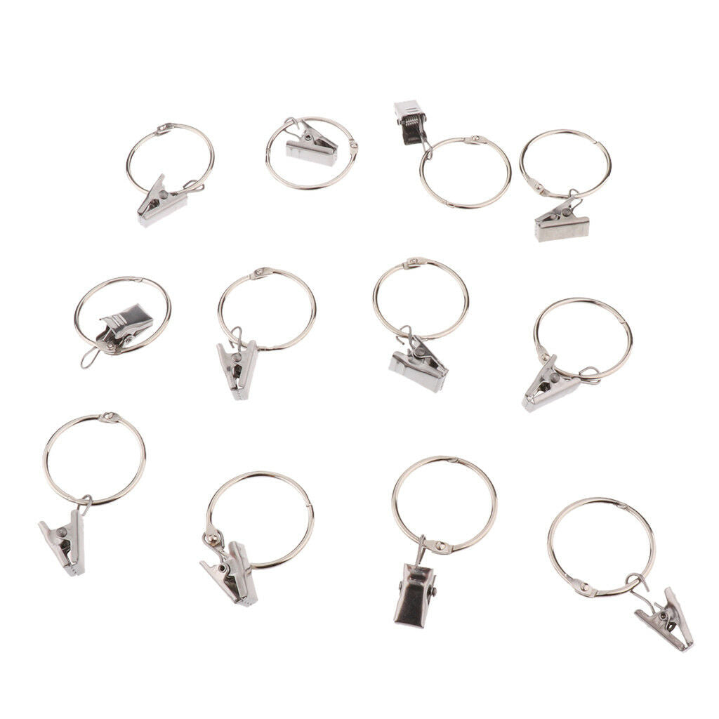 12Pcs Shower Curtain Rings with Clips Clamps Hanger Eyelet Rings Hook 30mm