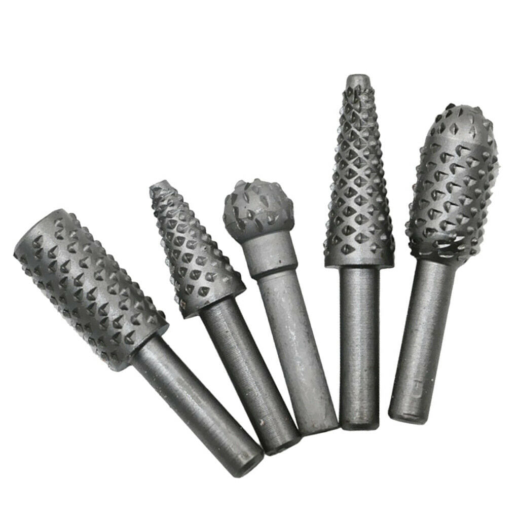 5 Pieces Rotary File Rasp Carbide Burrs Wood Carving Bits Set Woodworking