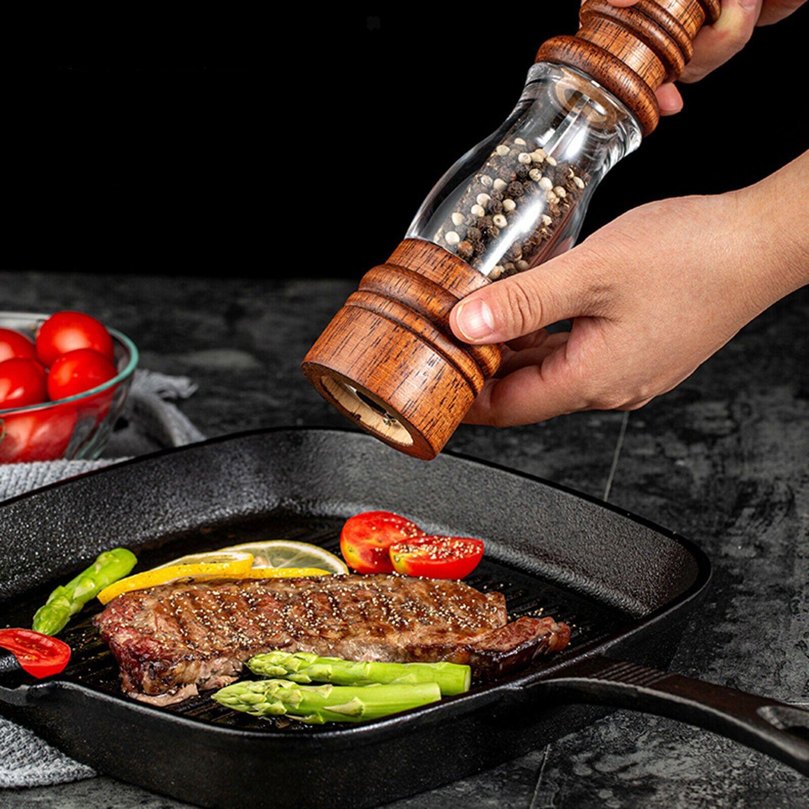 Wooden Salt and Pepper Grinder Refillable Pepper Shaker Chili Sesame Kitchen