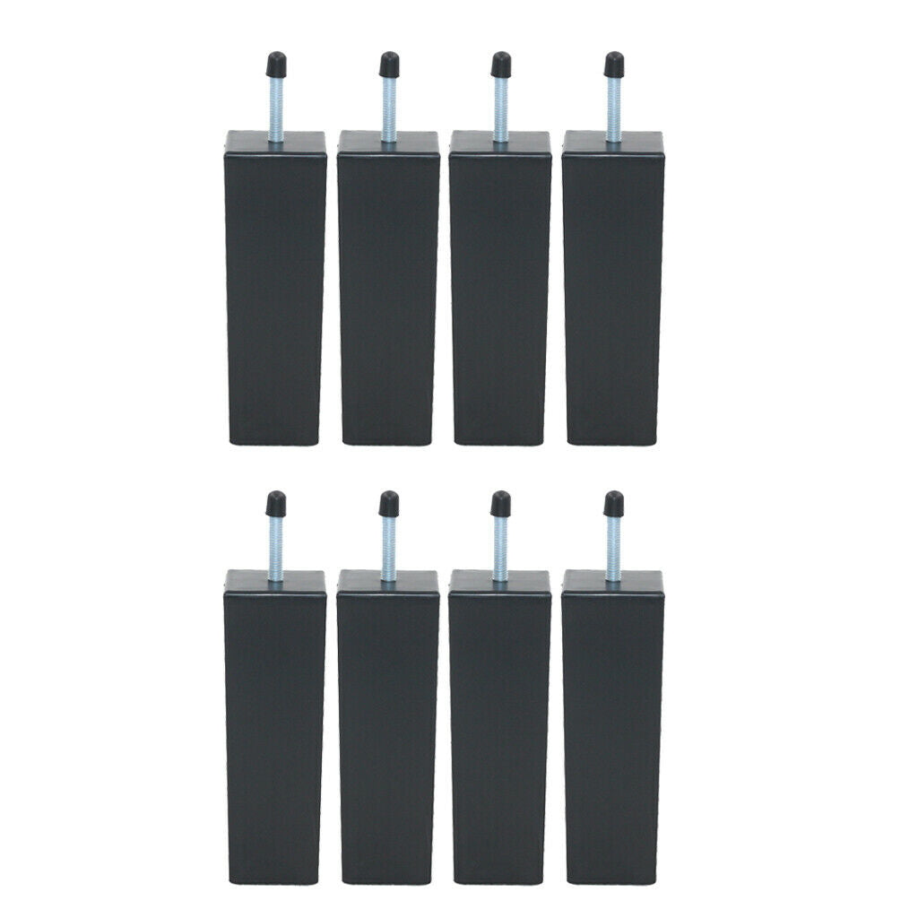8-pack 15cm High Black Plastic Bed Risers Heavy Duty Table Square Leg M8