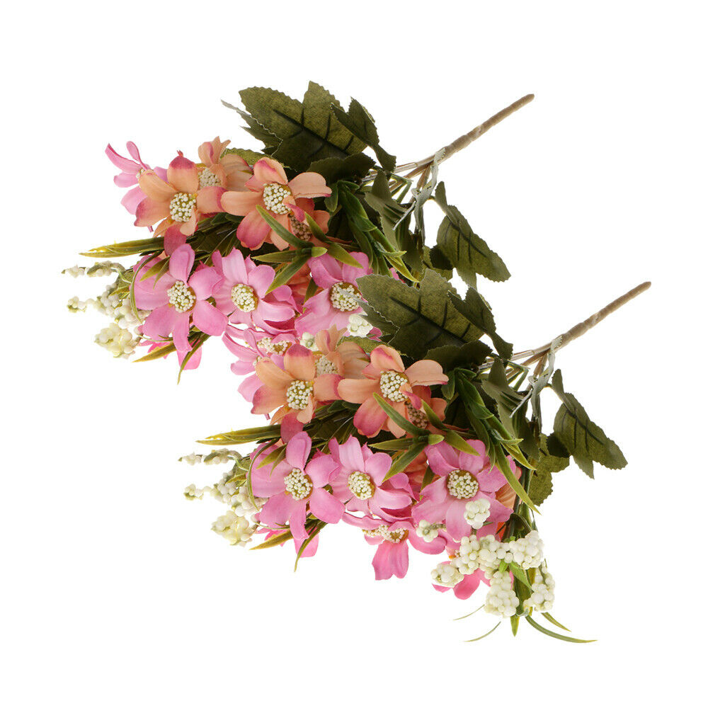 2Pcs Artificial Daisies Flowers Outdoor Bundle Foliage Greenery Bushes for
