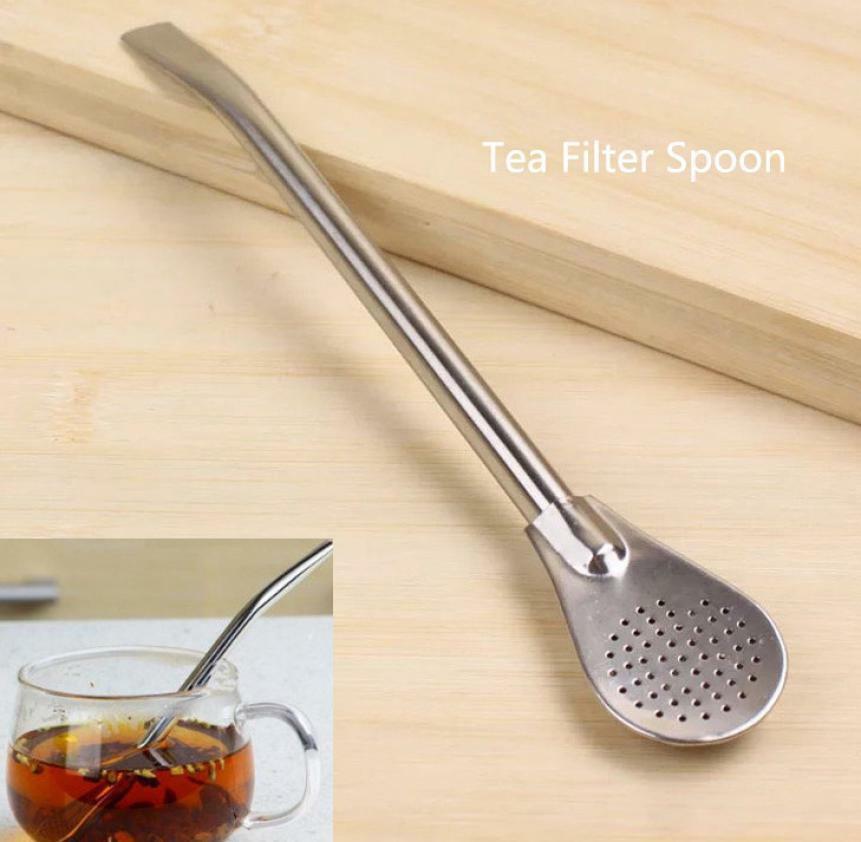 Pro Stainless Steel Filter Straw Spoon for Tea Drinking Yerba Mate Bombilla Tool