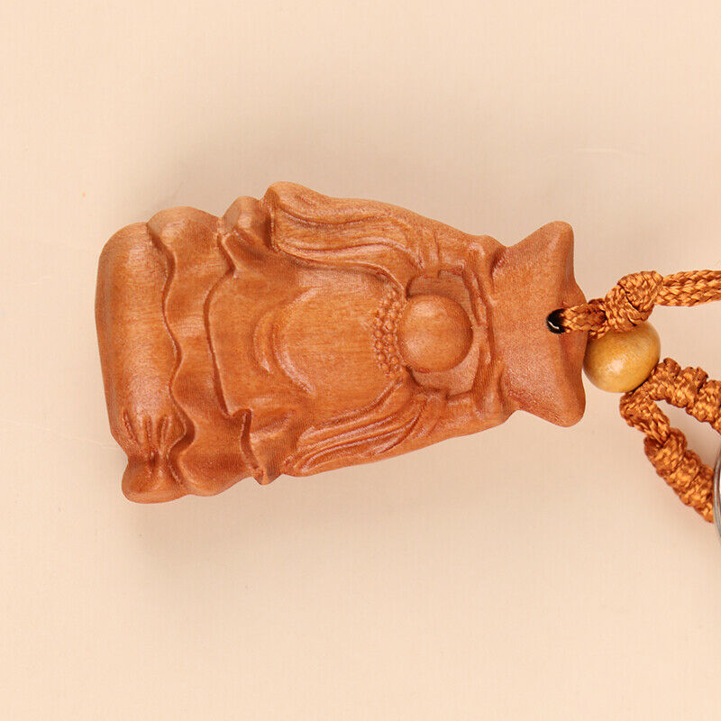 Mahogany Three-dimensional Engraving Key Chain Lifelike Buddha Pendant Key R Rf