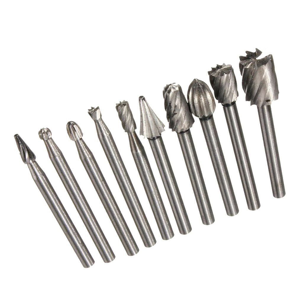 10pcs HSS Routing Router Bits Burr Rotary Tools-1/8'' (3mm) Shank Rotary Carving