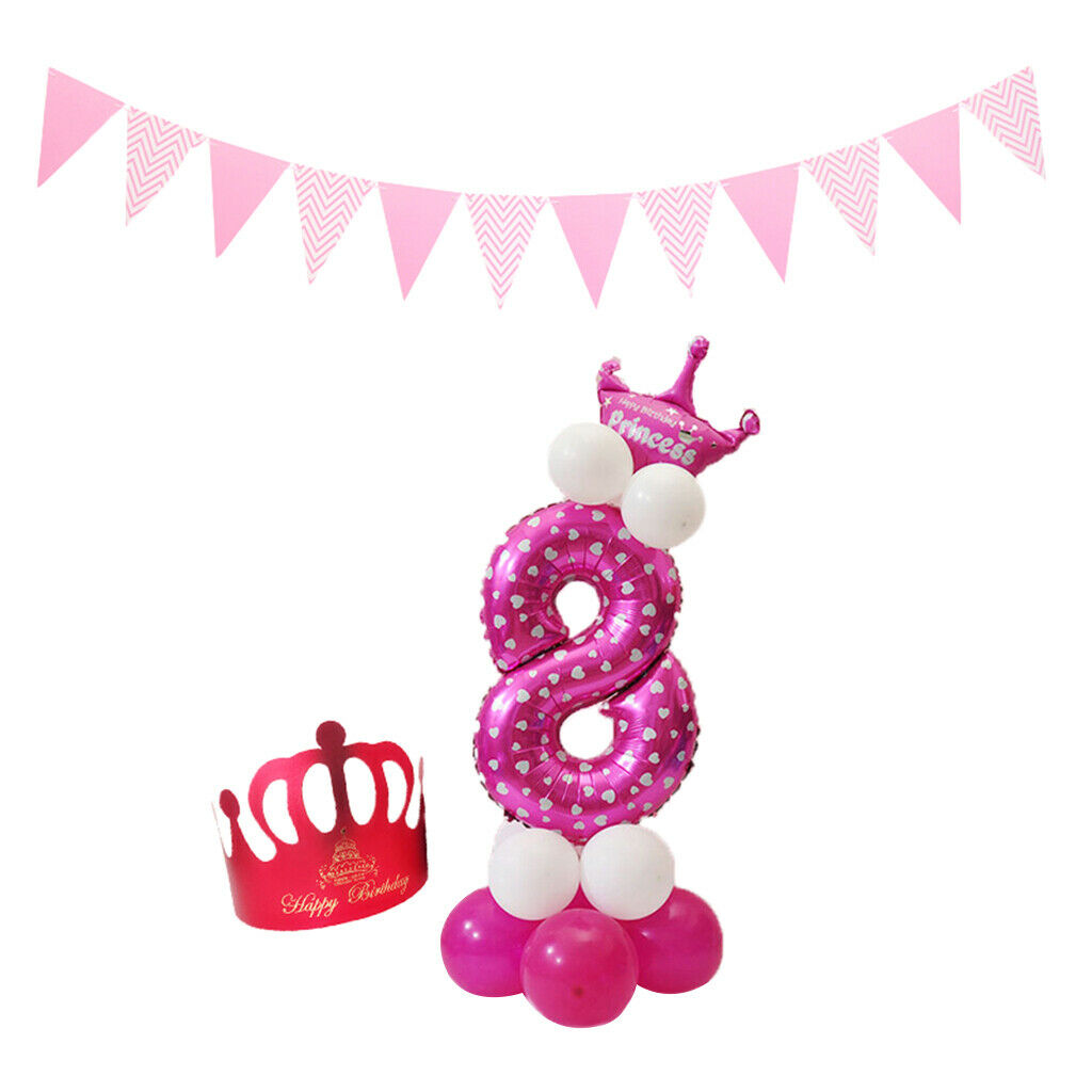 1 Set Birthday Number Balloons Princess Crown Hat Party Wall Ornament 9
