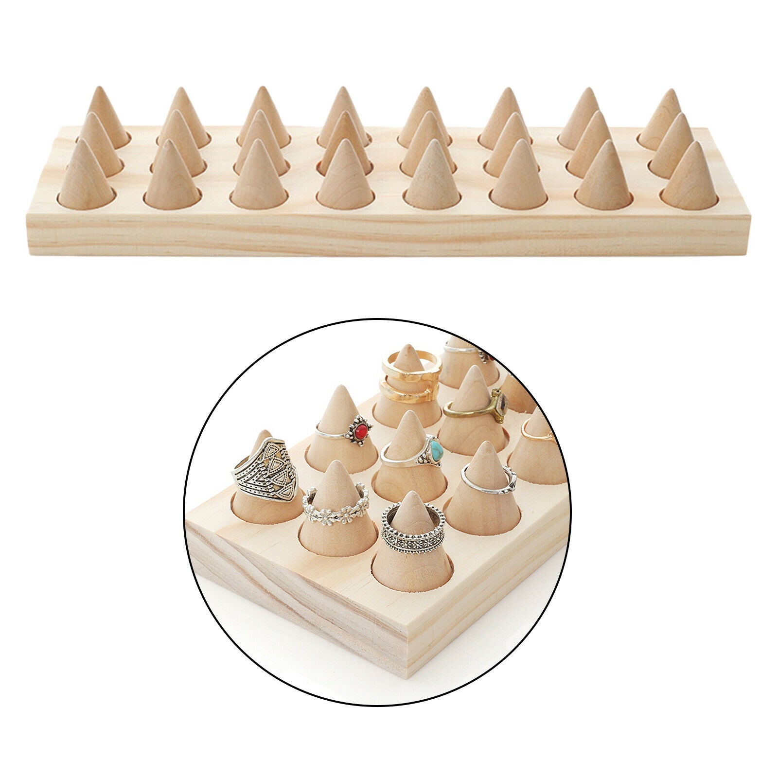 24 Fingers Natural Wood Rings Display Stands Showcase for Shows Decorative