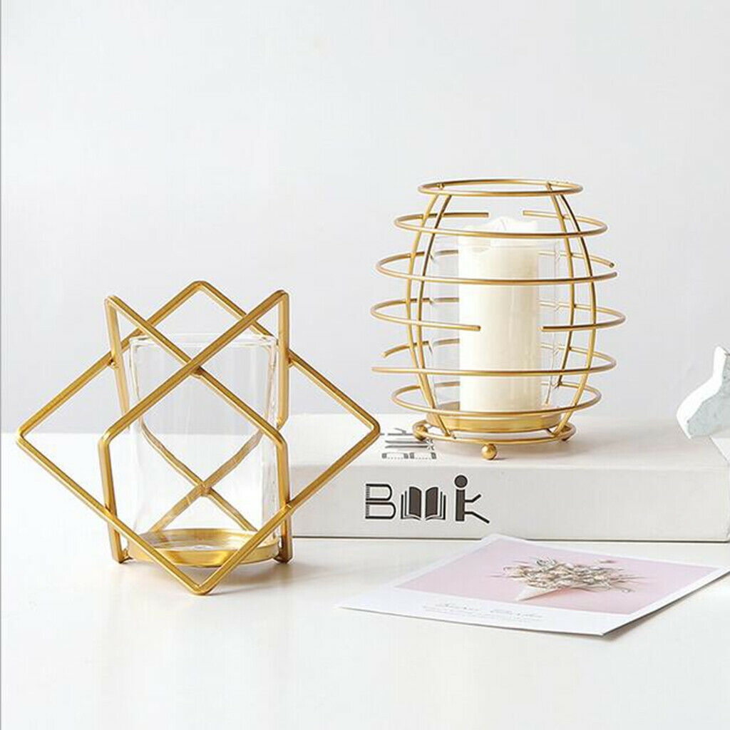 Metal Wire Golden Candle Cup Holder for Living Room Decor Photo Prop Sqare