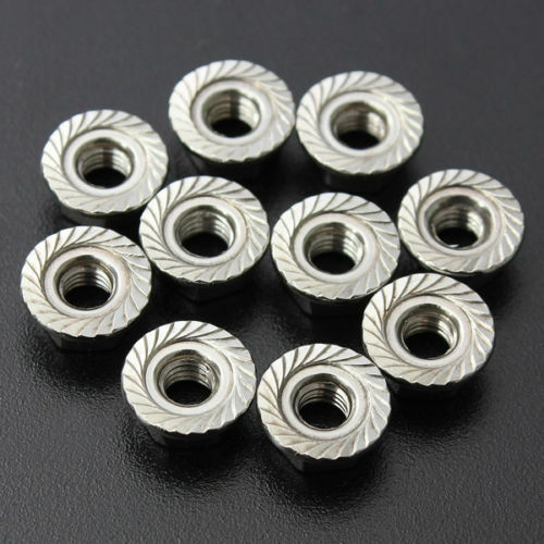 M10x1.5mm Thread 304 Stainless Steel Serrated Hex Flange Lock Nuts 6pcs