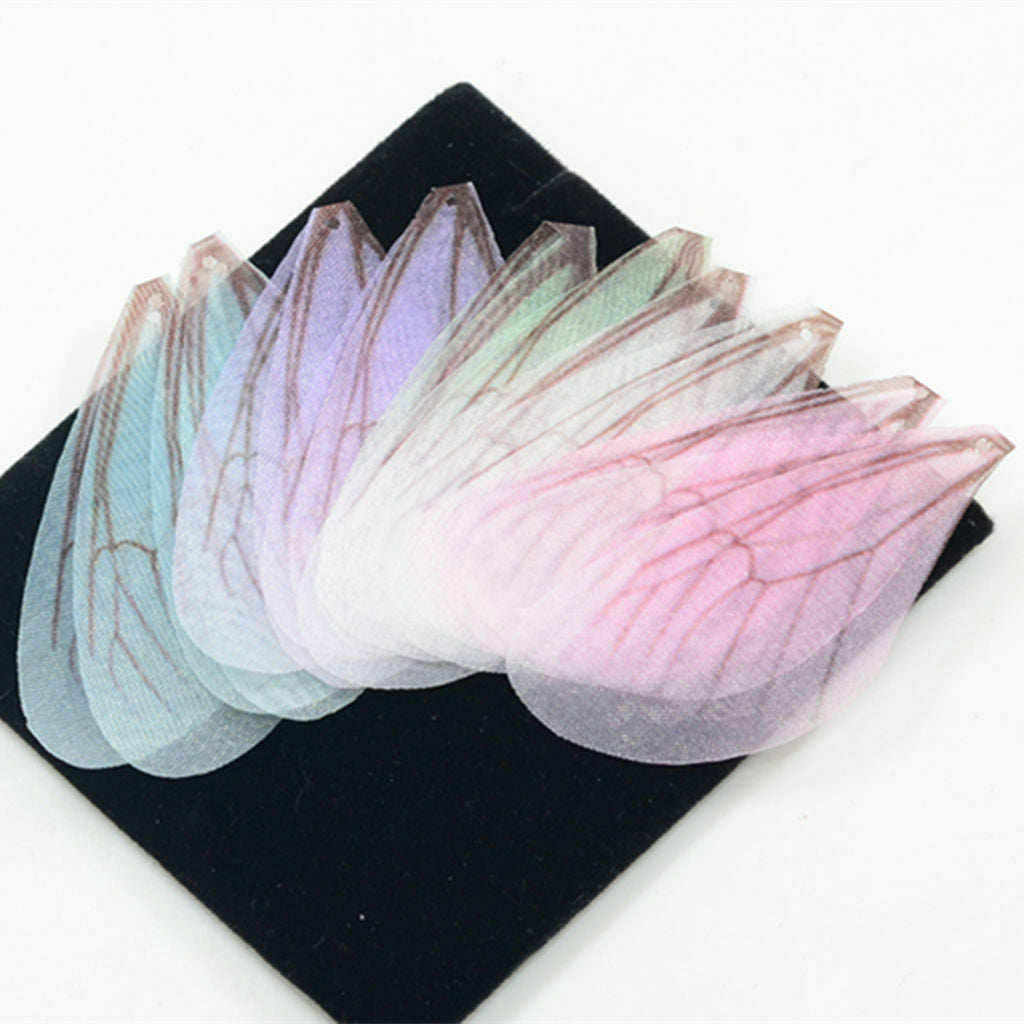 10pcs Cloth Dragonfly Cicada Wing Charms DIY for Earring Pendant Mixed Color
