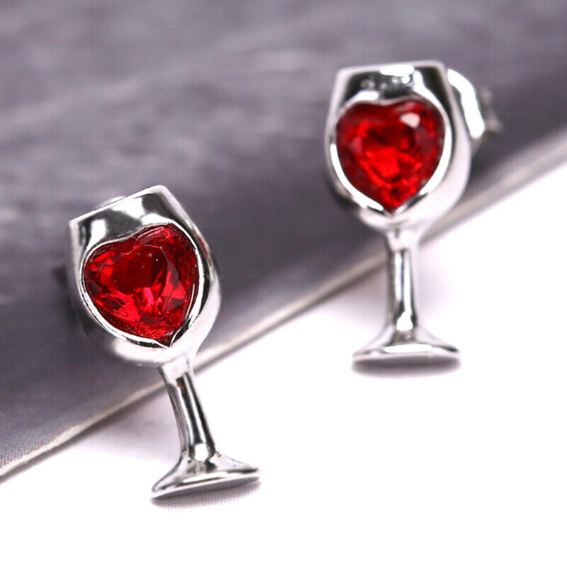 Fashion Red Color Heart Crystal Stone Wine Glass Stud Earrings Jewelry Gi%PJCDD