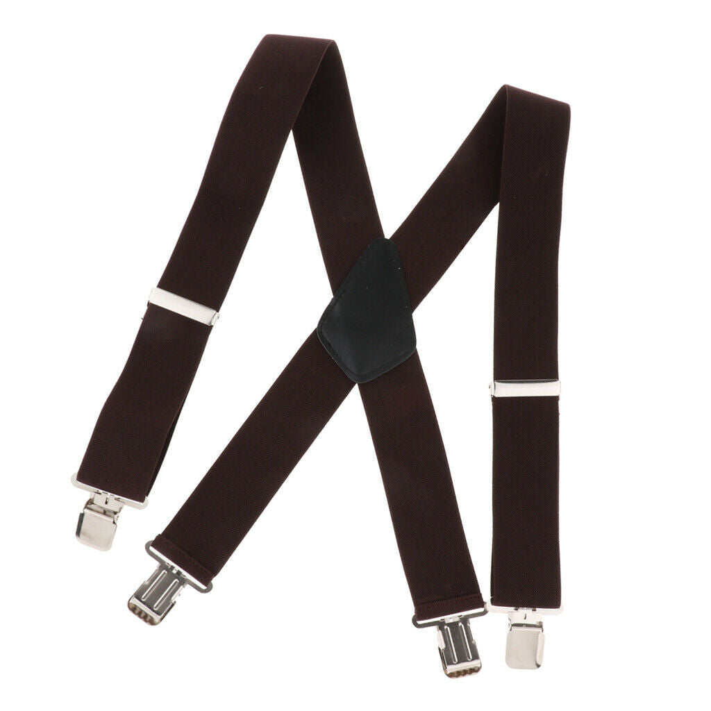 Suspenders w/ Heavy Duty Clips&X Back Adjustable Straps for Adults coffee
