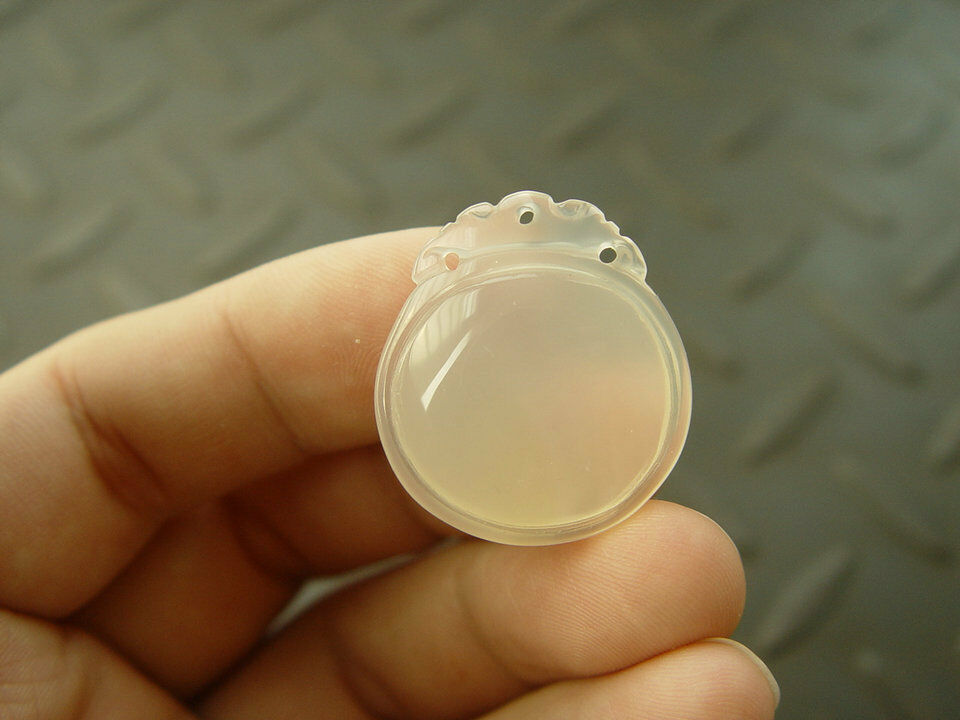 Natural chalcedony agate Chinese Jade Icy hand carved Pendant Mirror Armour A+