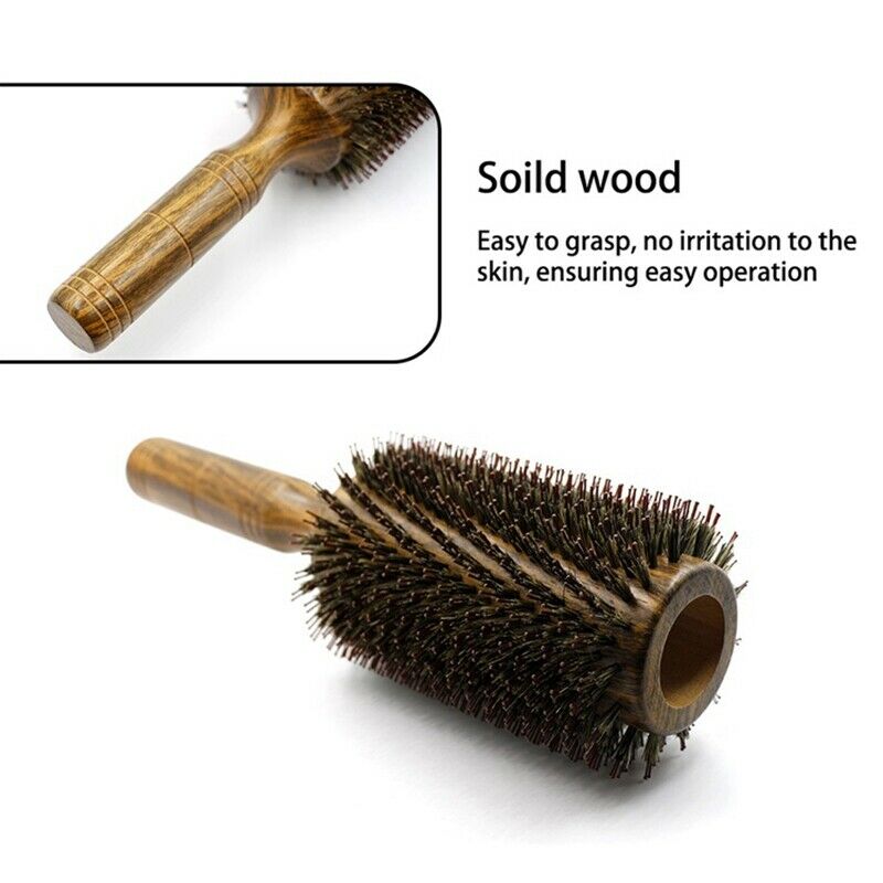 Wild Boar Bristle Wooden Round Brush Long Hair Styling Comb Curly and StraigZ3P2