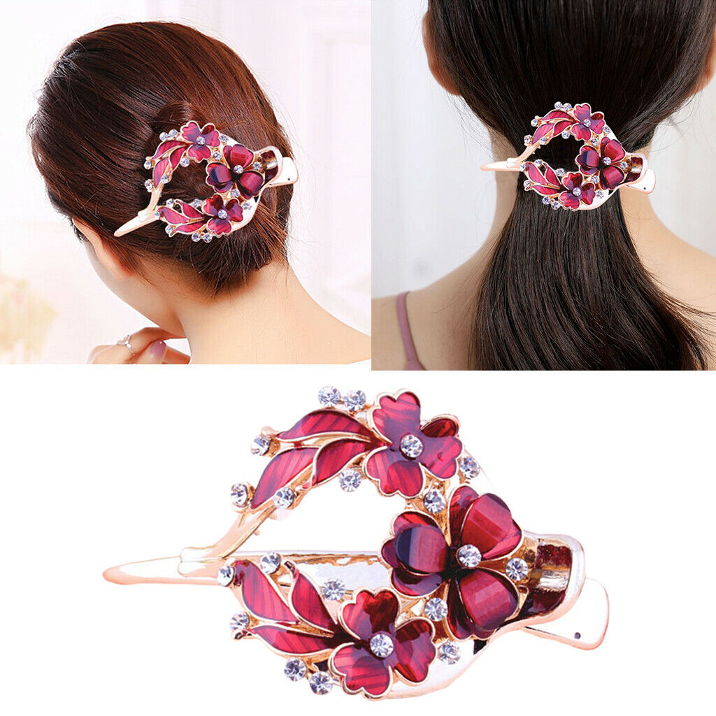 2pcs Lady Strong Floral Hair Clip Crystal Thin Hair Pin Clamp Hair Jewelry