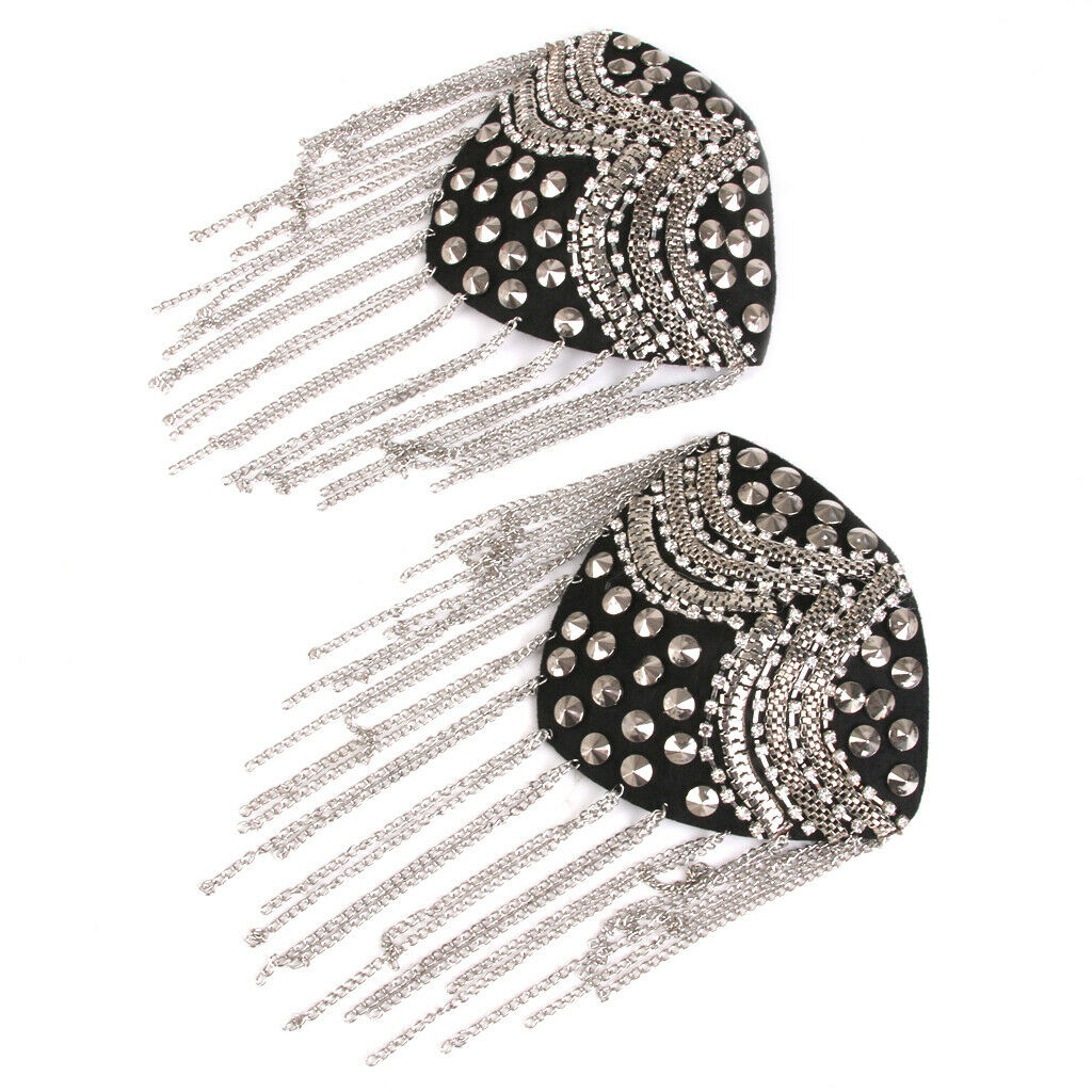 Pair of Rivet Tassel Epaulette Shoulder Board Mark Brooch Costume Gothic Punk