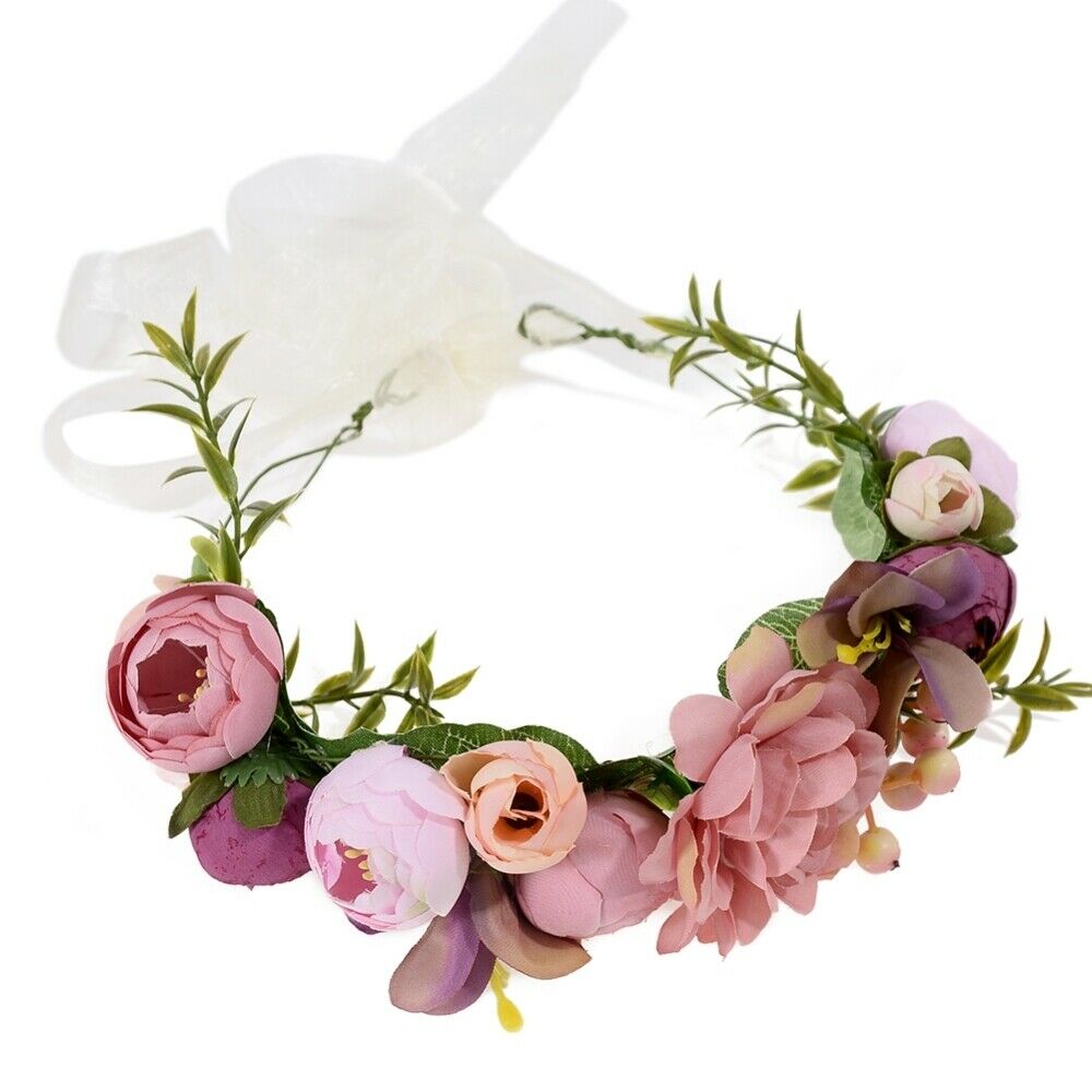 Womens Bridesmaid Flower Headband Wedding Beach Garland Floral Wreath Hairband