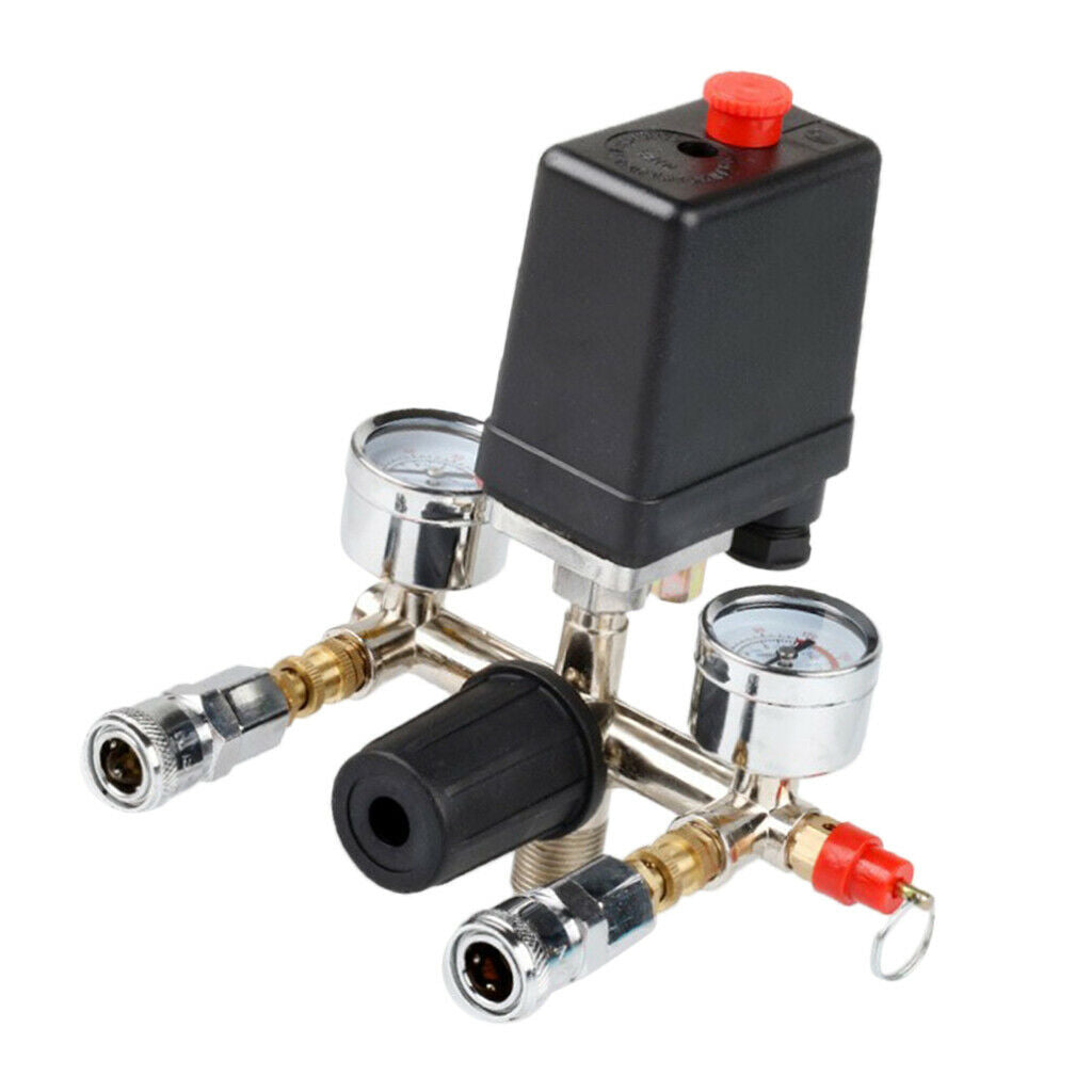 120PSI Air Compressor Pressure Valve Switch Manifold Relief Regulator Gauge