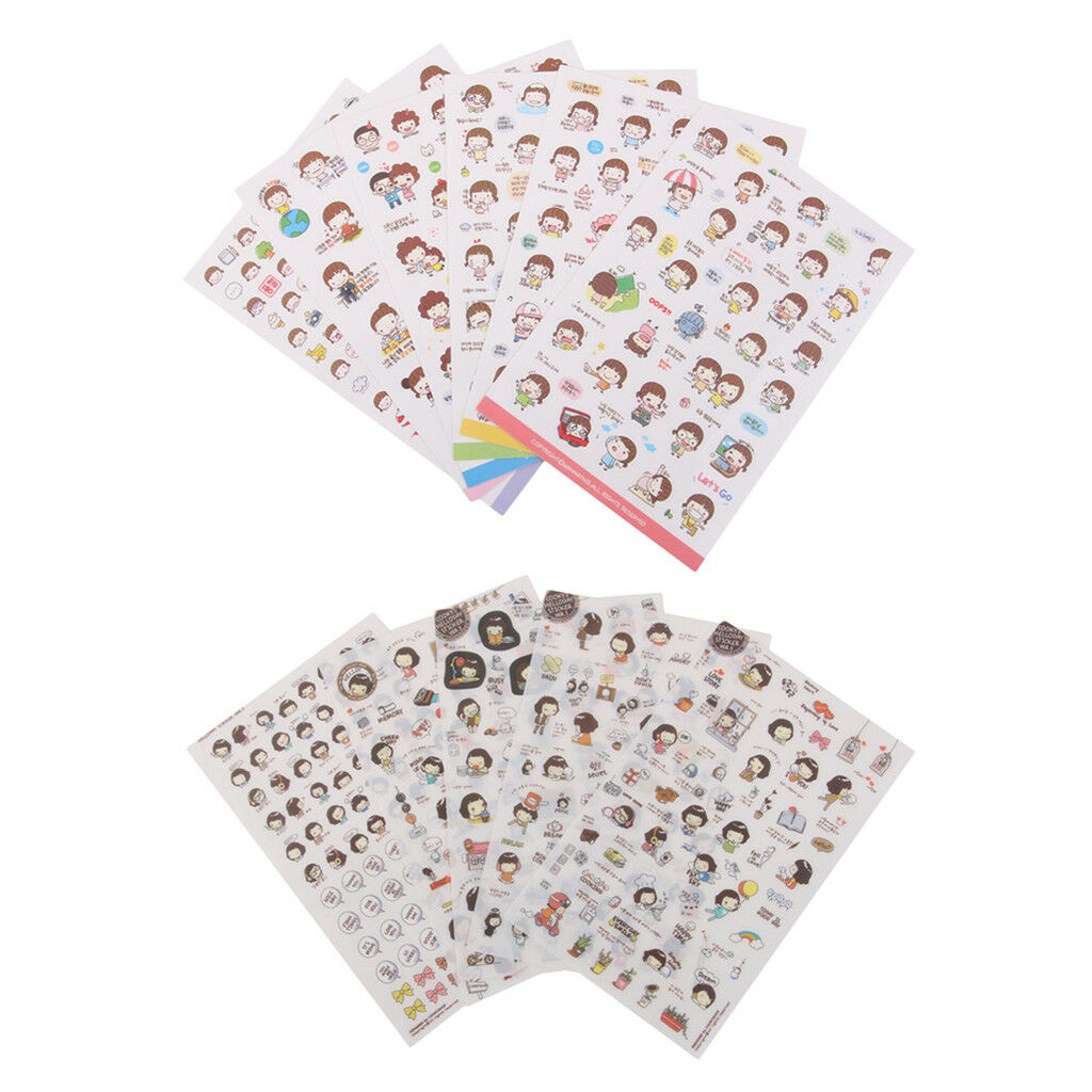 11 Sheets Self Adhesive Korean Stickers Sticky for Kids Crafts Scrapbooking