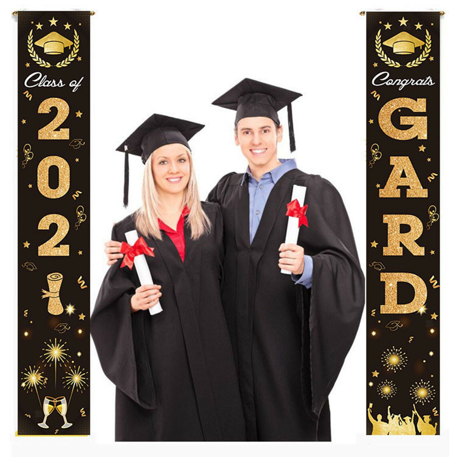 1 Pair Class of 2021 Congrats Grad Porch Banners for Any Schools or Grades