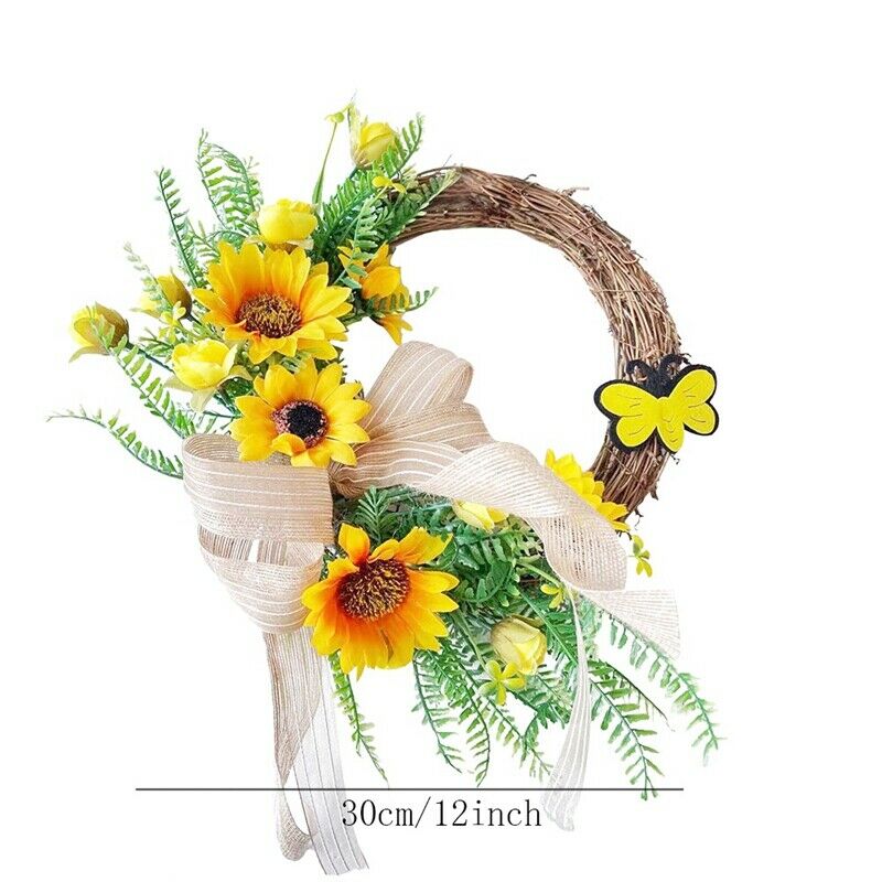 Artificial Sunflower Wreath Hanging Summer Autumn Front Door Garland for HomN5O3
