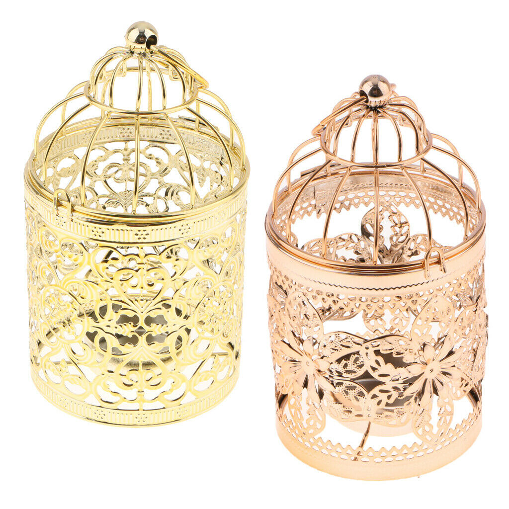 2 x Metal Craft Hollow Flower Pattern Candle Holder Hanging Birdcage Candle