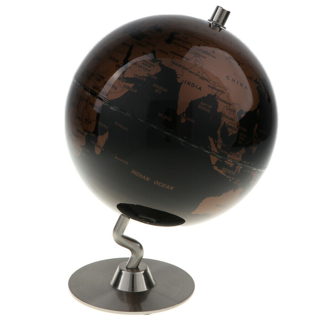 14cm Alloy Globe World Map Home Desk Decoration Kids Gift - Black Golden
