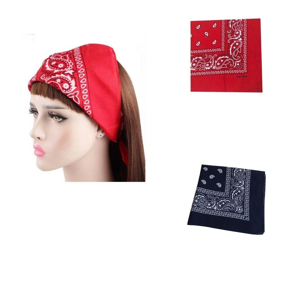2pc Cotton Bandana Headband Double-Sided Hairarap Handkerchiefs 55x55cm