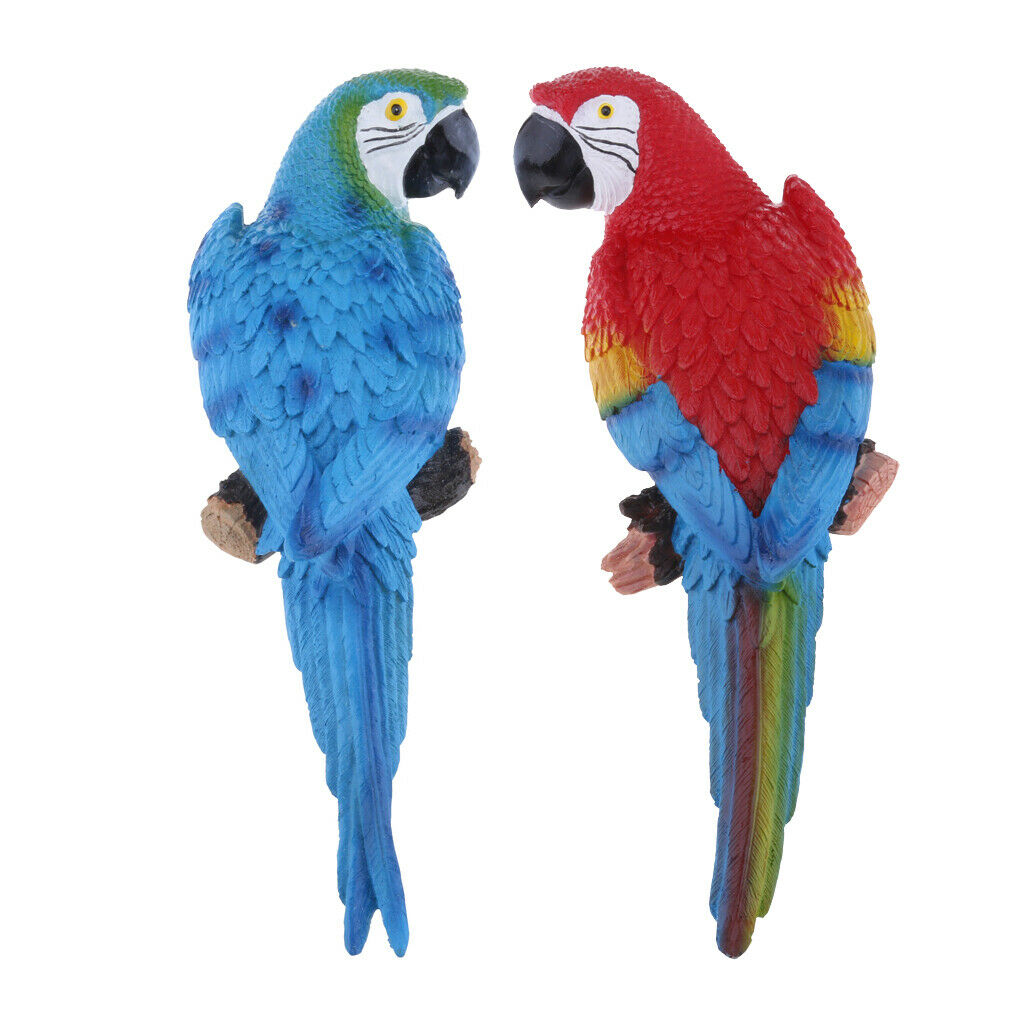 2x True to Nature Bird Ornament Parrot 31cm Blue Look Right & Red Outdoor Patio