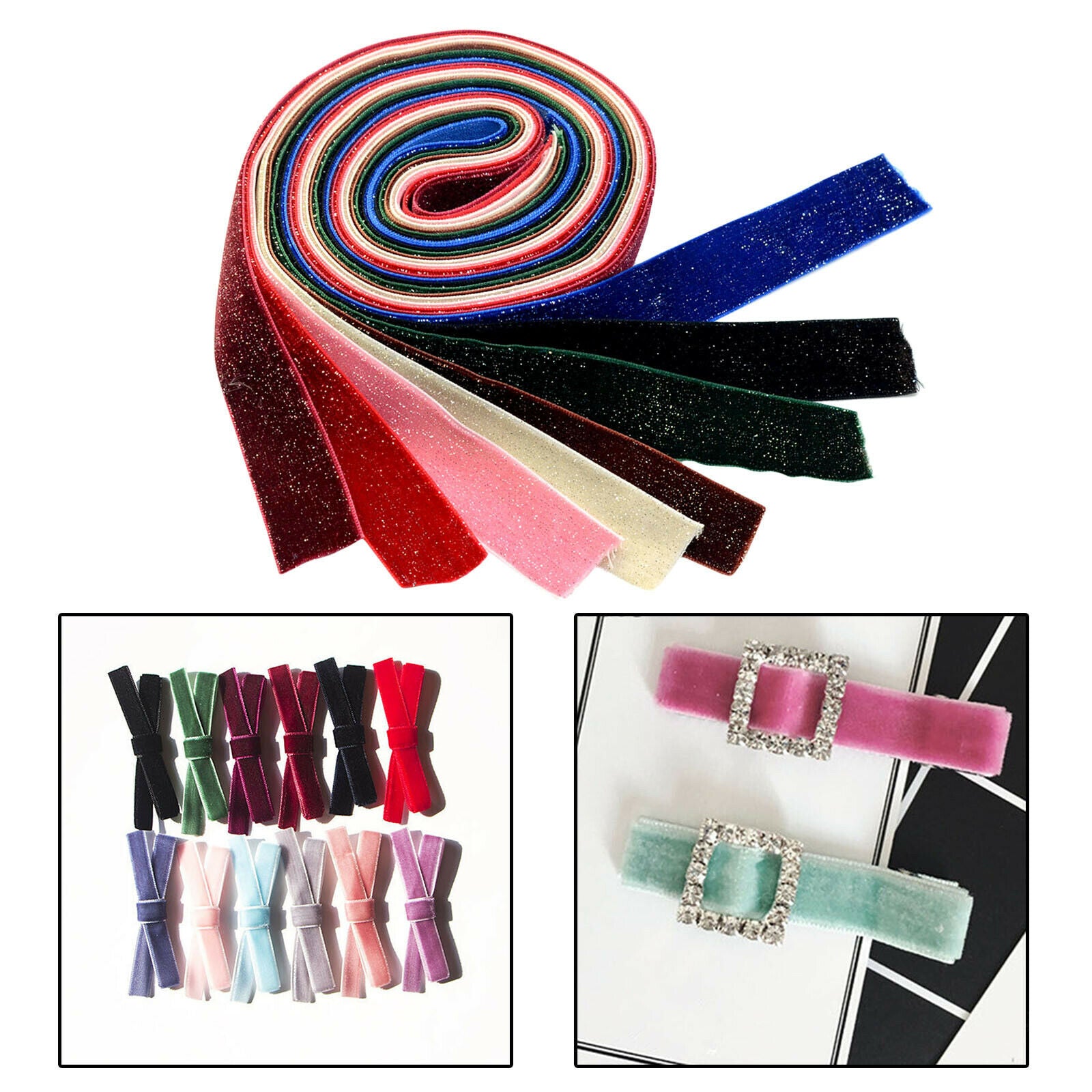 8PCS 25mm Glitter Velvet Ribbon Trim Cut to Length Gift Wrap