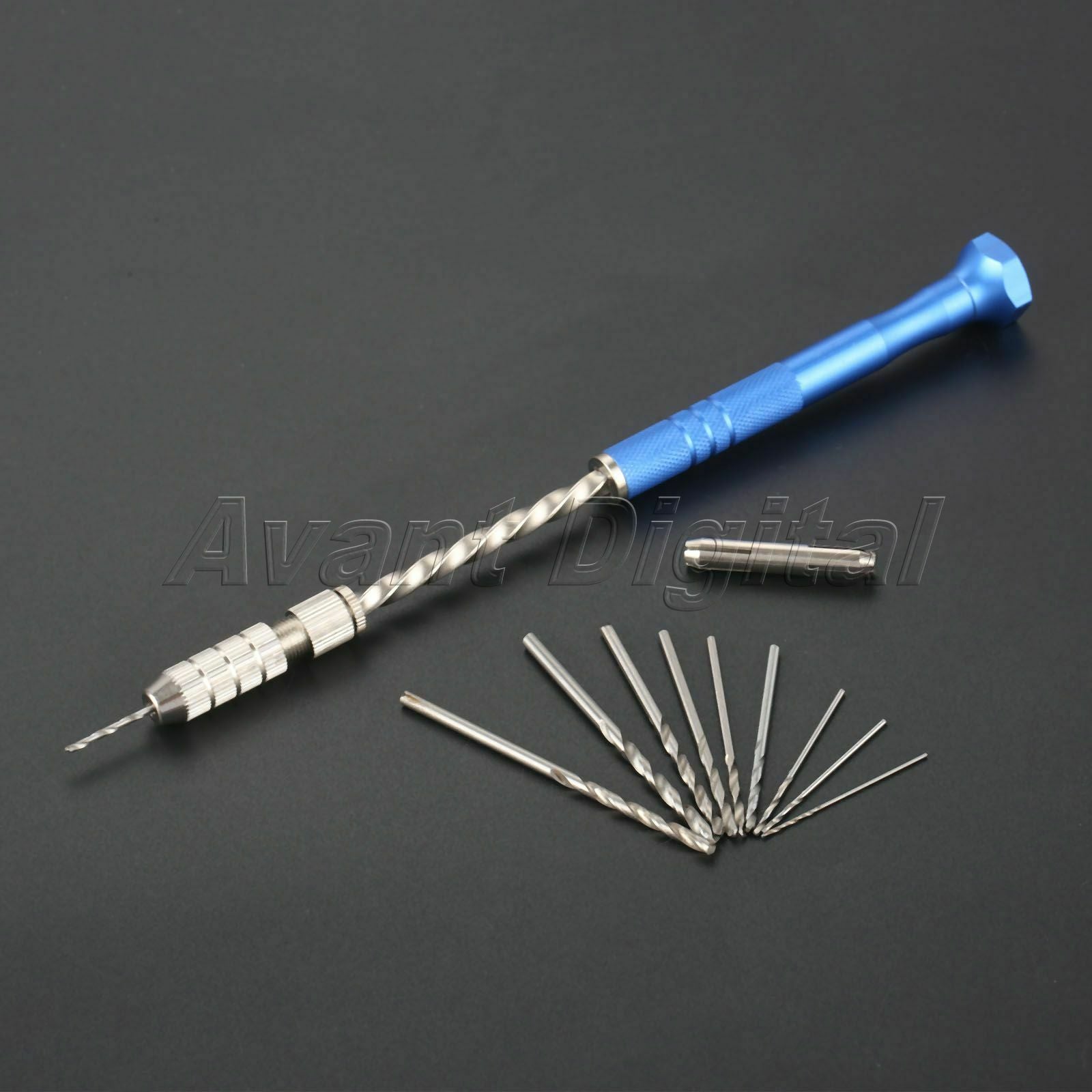 Semi Automatic Spiral Hand Push Drill  Pin Vise Chuck & 10x Micro Drill Bits 1x