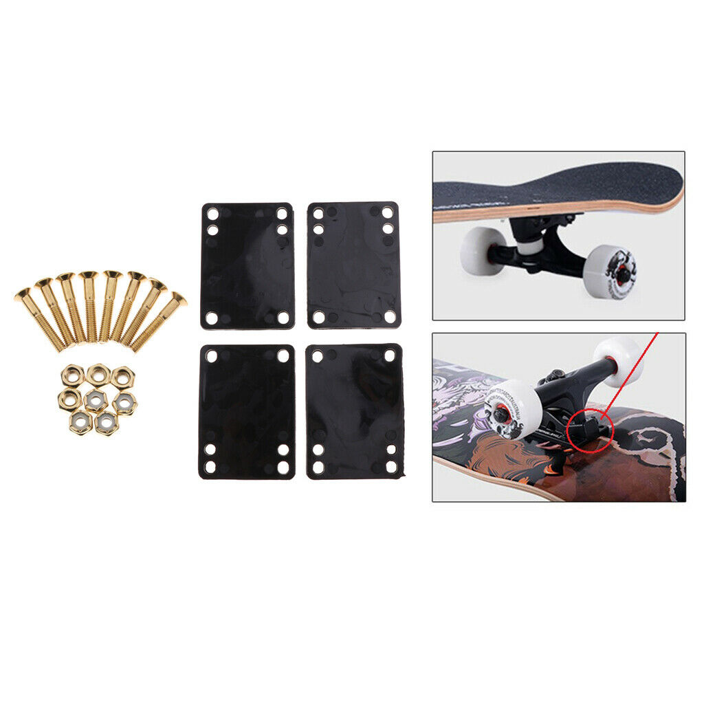 Skateboard Riser Pads Longboard Rubber Shock Pad Trucks Wheel Bolts Screws