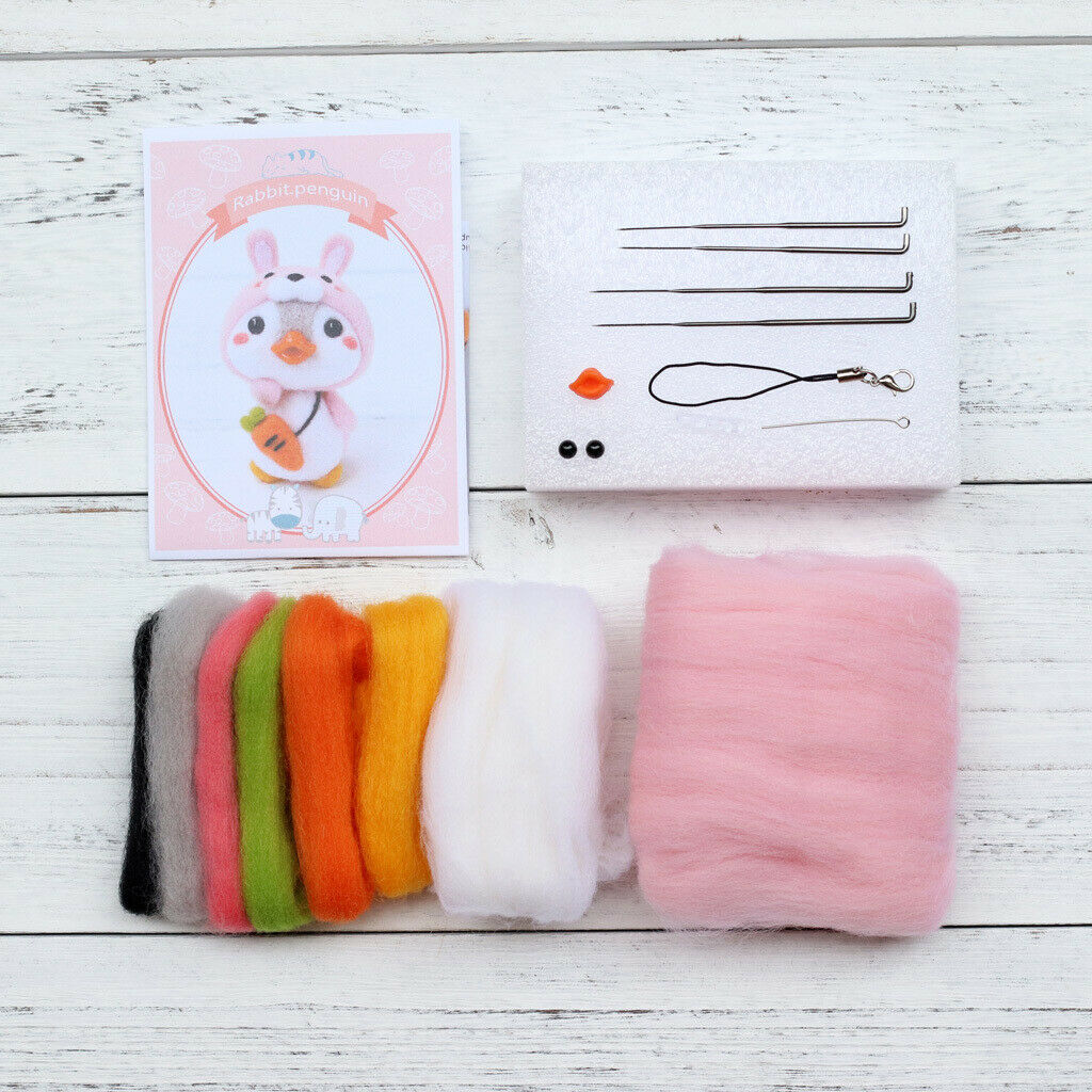 2 Set Lovely Penguin Animal  Felting Kit With Basic Tools Pig Rabbit